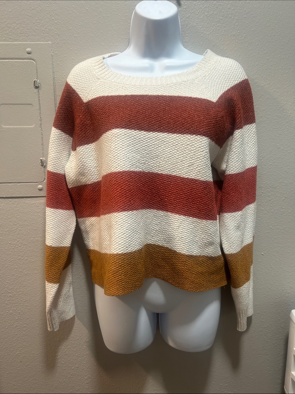 Striped Crewneck Sweater in Cream, Rust & Mustard